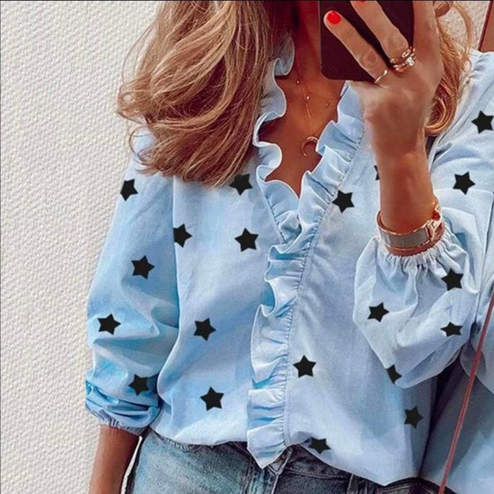 Damen Bluse mit Volant und Sternenmotiv Drune