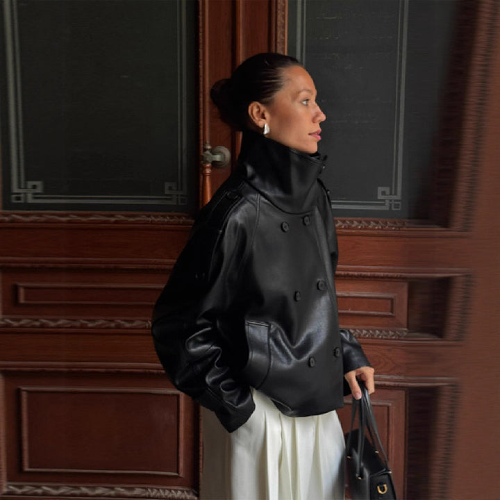 Damen Modische Bikerjacke aus Kunstleder Drune
