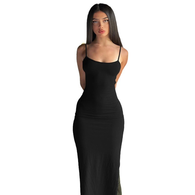 Damen Maxikleid mit feinen Spaghettiträgern und figurbetonter Silhouette Drune