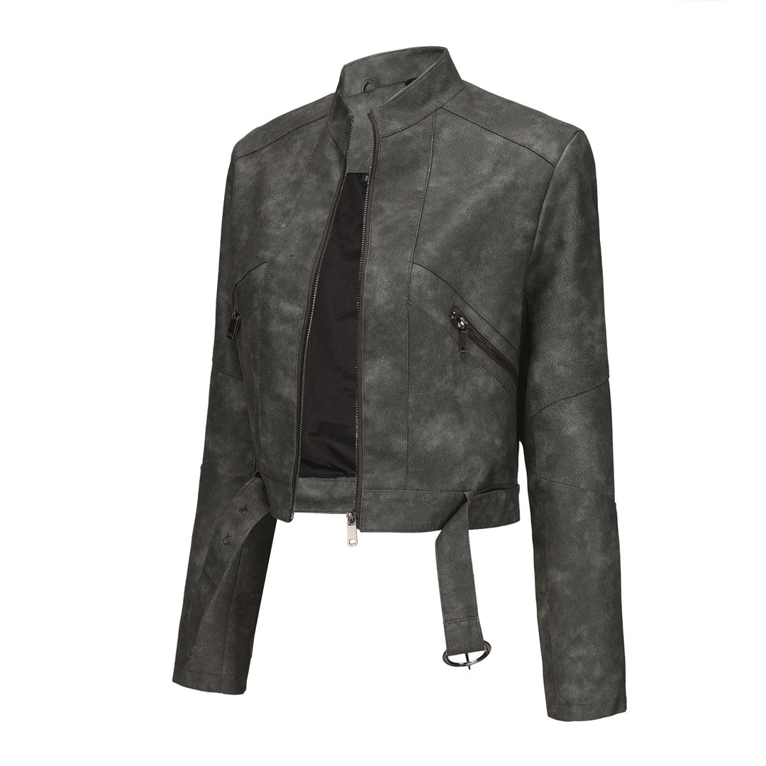 Damen moderne cropped Lederjacke mit stylischem Detail Drune