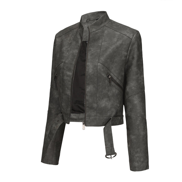 Damen moderne cropped Lederjacke mit stylischem Detail Drune