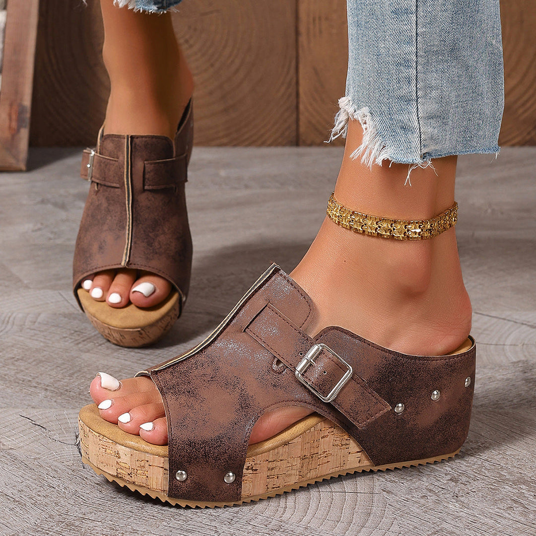 Damen Wedge-Pantoletten mit dekorativem Riemendesign und ergonomischem Fußbett Drune