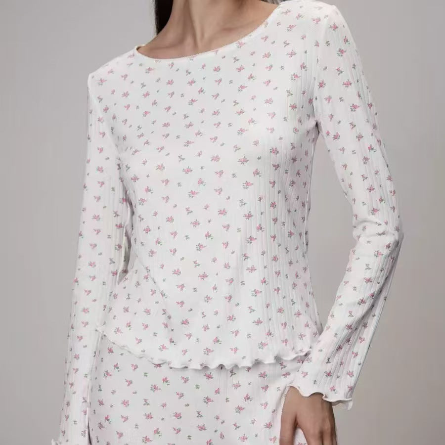 Damen Blumenmuster Langarmbluse Drune