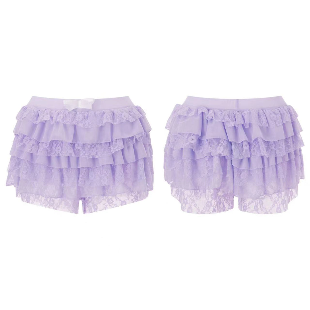 Damen Spitzen-Shorts mit voluminösen Rüschendetails Drune