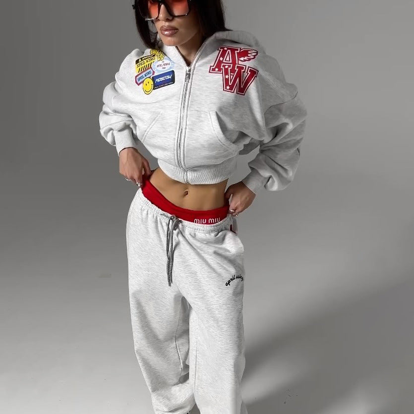 Damen Freizeit-Loungewear Set mit Kapuzenjacke und lässigen Hosen Drune