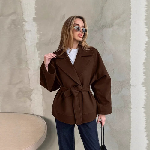 Damen Modische Wickeljacke aus hochwertigem Material mit taillierbarem Gürtel Drune