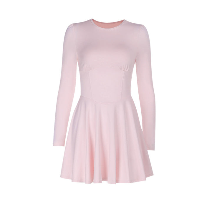 Damen elegantes Minikleid im klassischen A-Linien-Schnitt mit langen Ärmeln und schickem Herzausschnitt Drune