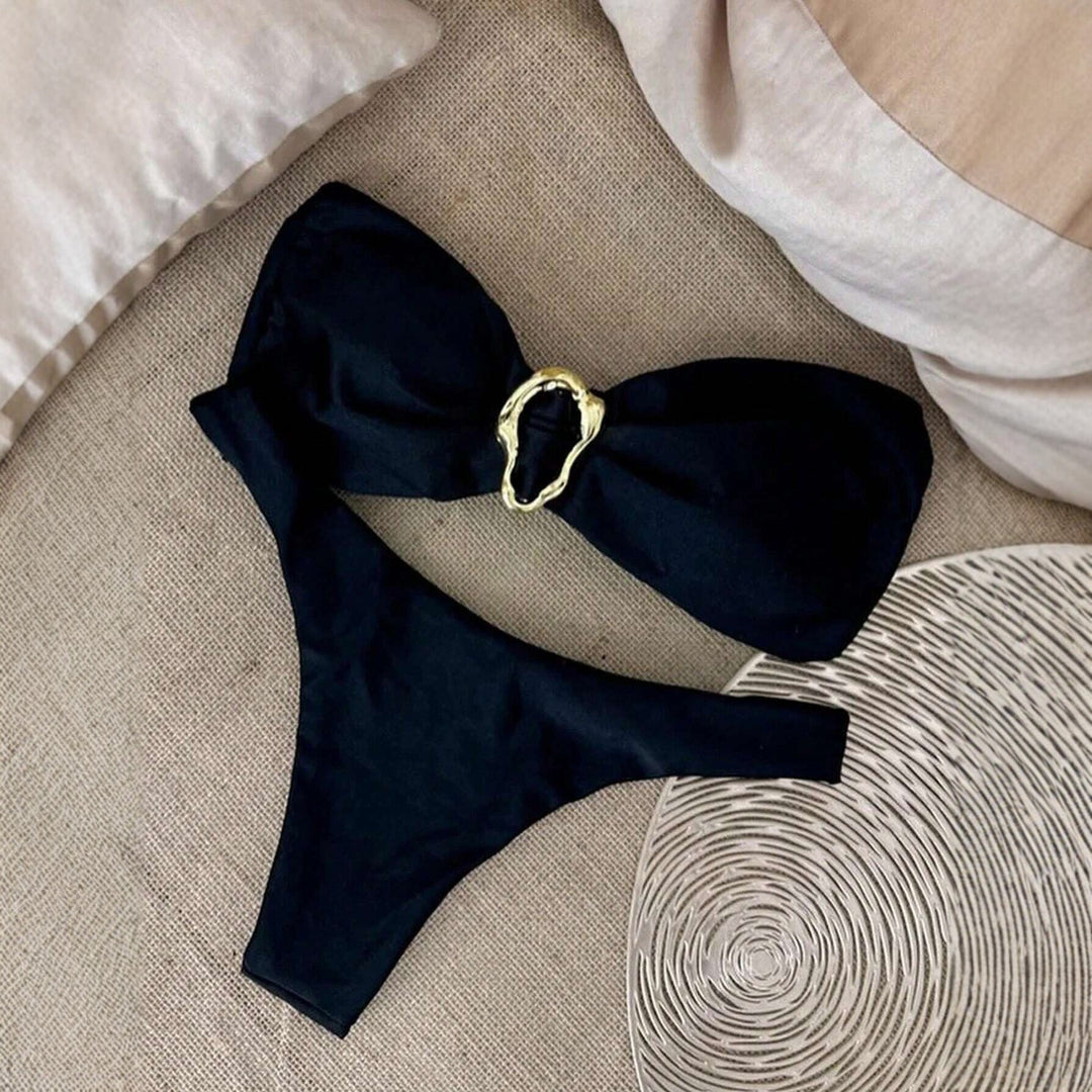 Damen Bikini-Set mit elegantem Bandeau-Oberteil und modischem Hosenumfang Drune