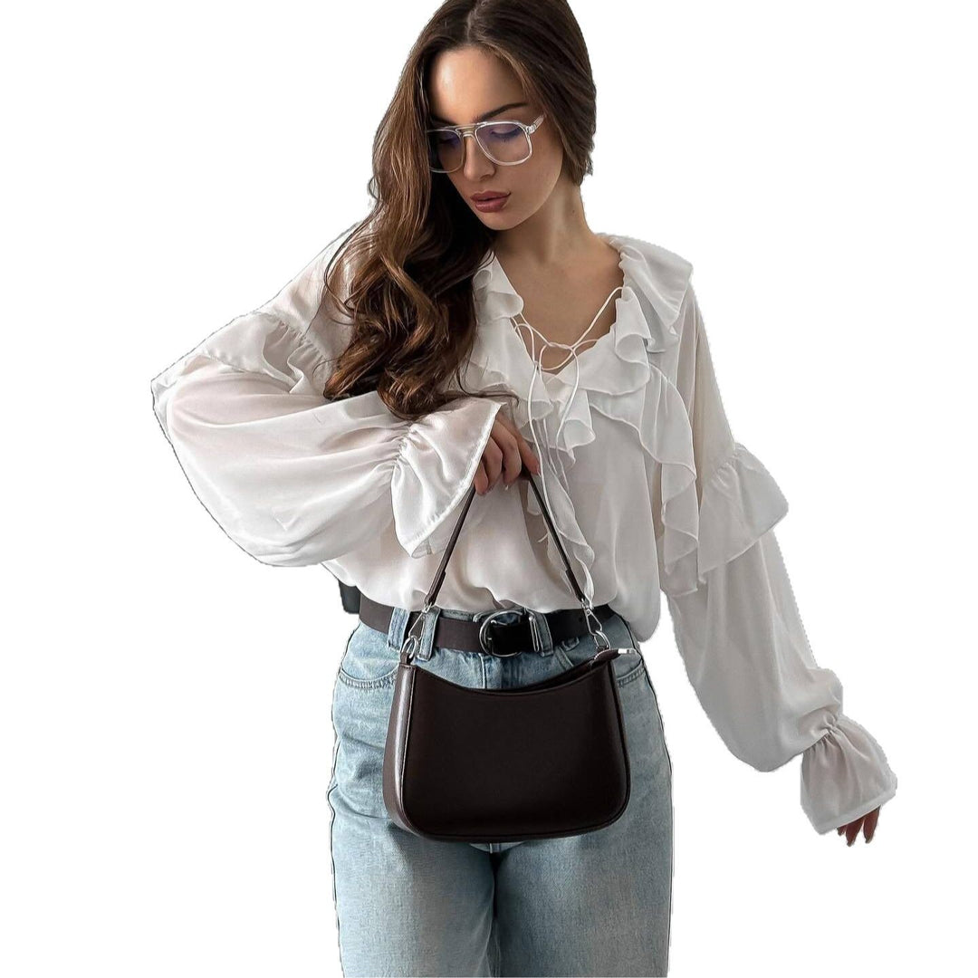 Damen Bluse mit verspieltem Volant und Bindegürtel Drune