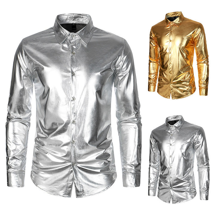 Herren Elegantes und glänzendes Langarmhemd mit innovativer Textur Drune