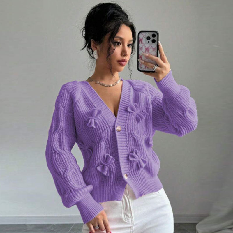 Damen Strickjacke mit floralem Reliefdesign und knopfbaren Details Drune