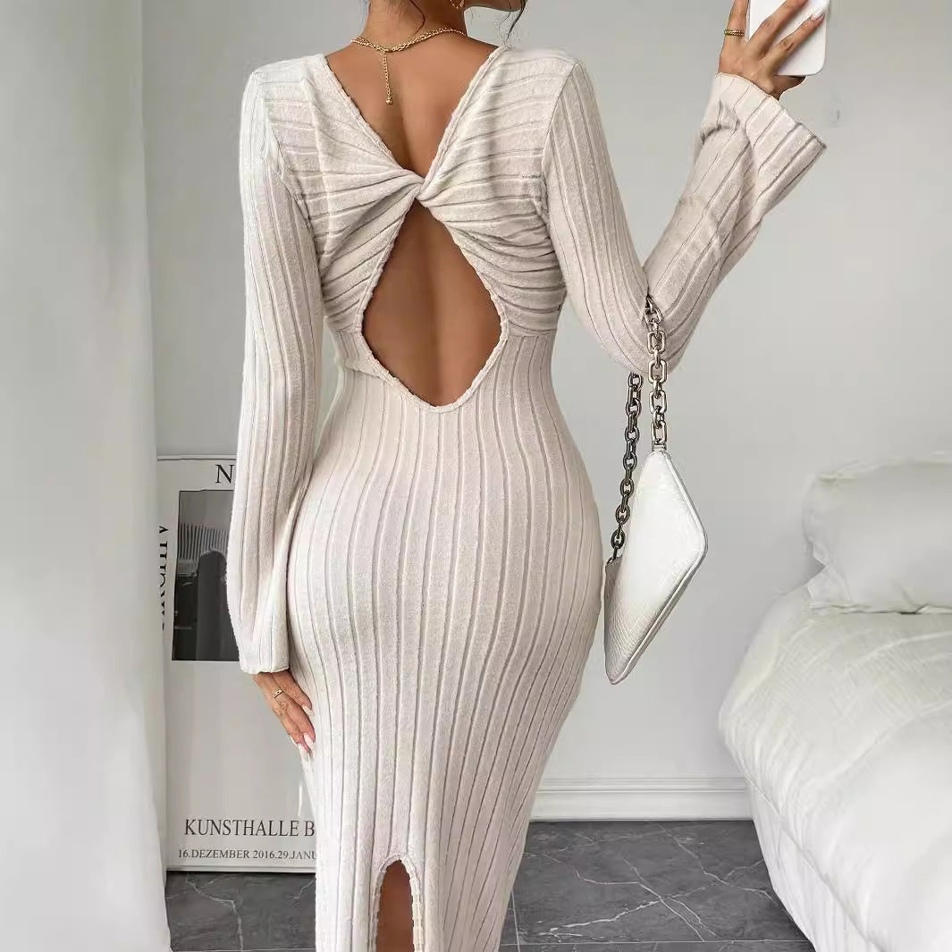 Damen Langarm Strickkleid mit figurbetonter Silhouette und schickem Rundhalsausschnitt Drune