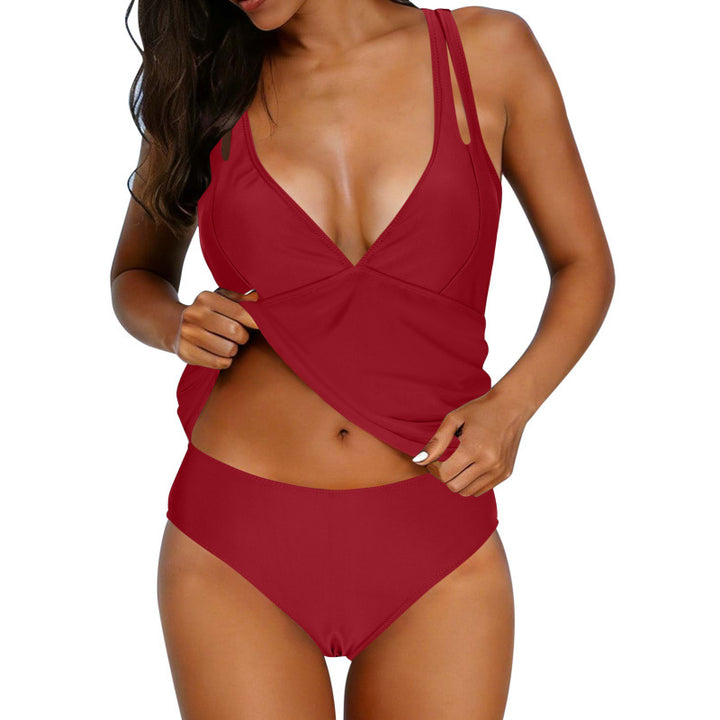 Damen Tankini-Set mit elegantem Wickeloberteil und hohem Bund Drune