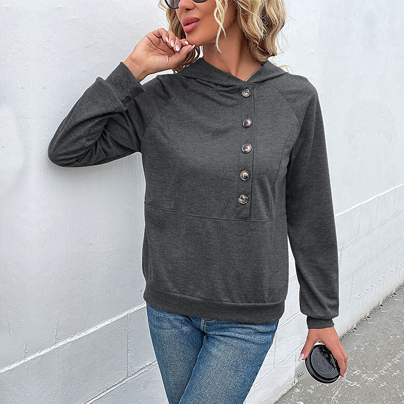 Damen lässiger Kapuzenpullover mit Knopfdetails und modernem Schnitt Drune