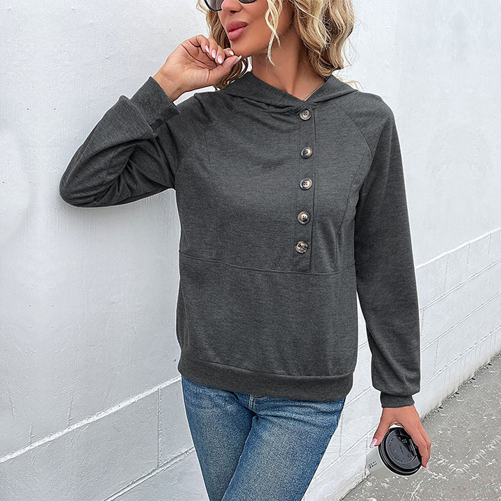 Damen lässiger Kapuzenpullover mit Knopfdetails und modernem Schnitt Drune