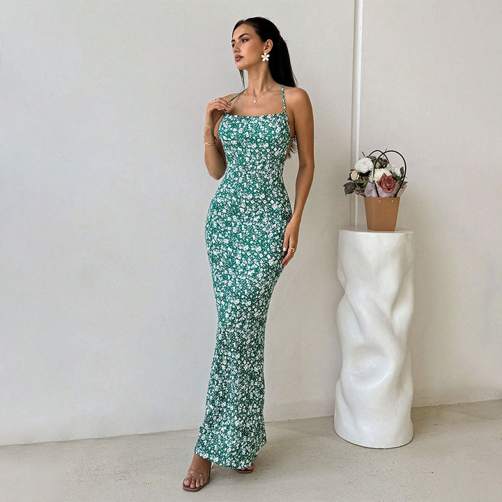 Damen Maxikleid mit verstellbaren Spaghettiträgern und floraler Druckdetail Drune