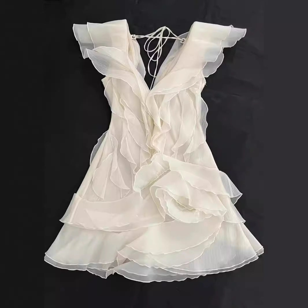 Damen Off-Shoulder Minikleid mit voluminösen Rüschen Drune