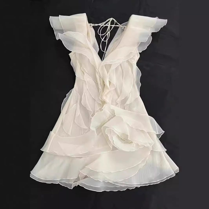 Damen Off-Shoulder Minikleid mit voluminösen Rüschen Drune