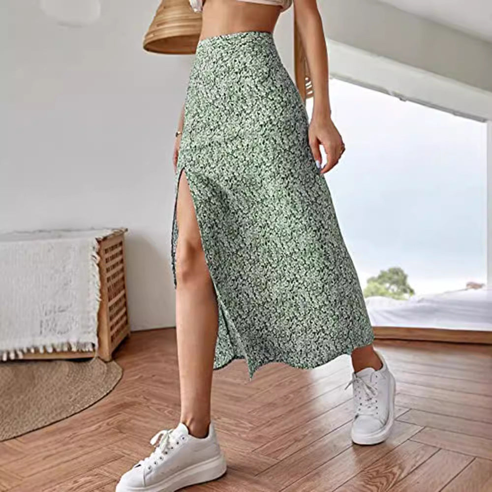 Damen Maxirock mit floralem Print und seitlichem Schlitz Drune