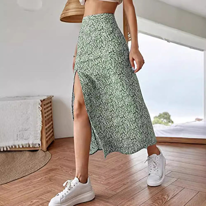 Damen Maxirock mit floralem Print und seitlichem Schlitz Drune