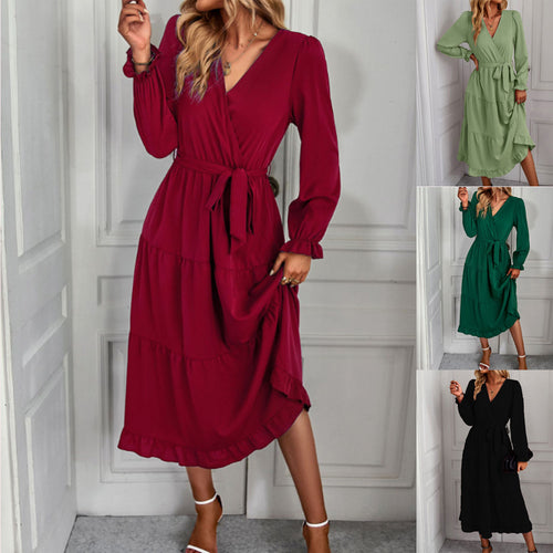 Damen Wickelkleid mit Volantärmeln und elegantem Schnitt Drune