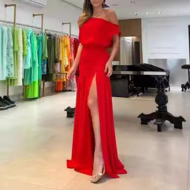 Damen Langärmeliges Kleid mit seitlichem Schlitz und off-shoulder Design Drune