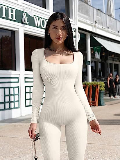 Damen nan figurbetonter gerippter Jumpsuit mit quadratischem Ausschnitt Drune