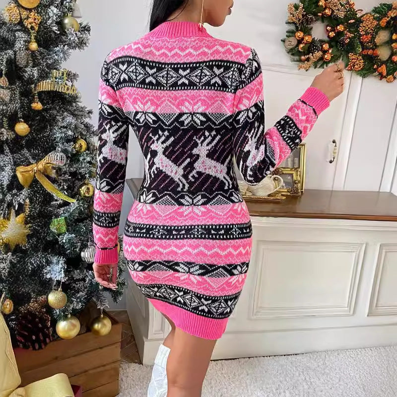 Damen Strickkleid mit festlichem Weihnachtsdesign Drune