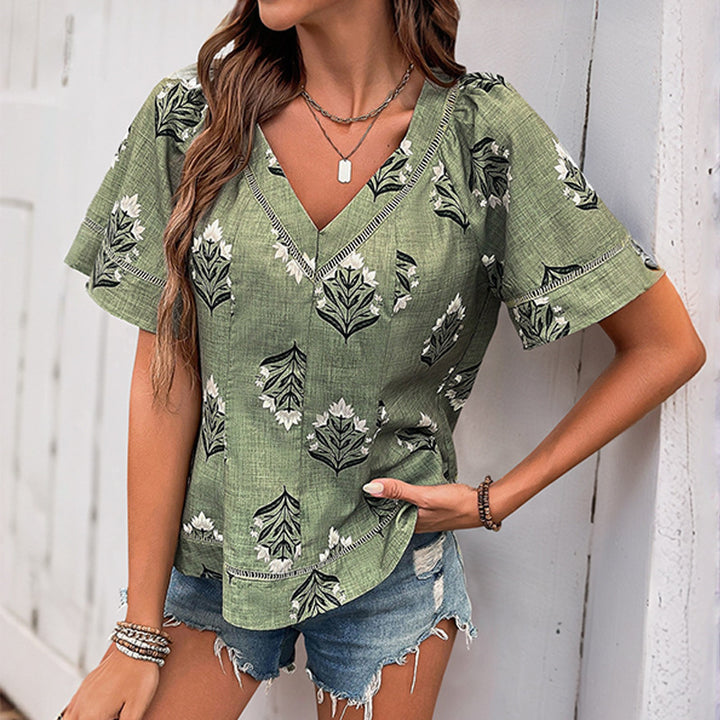 Damen Bluse mit floralem Print und V-Ausschnitt Drune