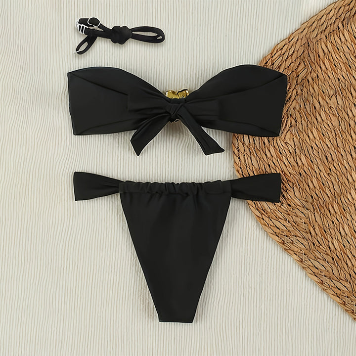 Damen Eleganter Bandeau-Bikini mit floralem Akzent Drune