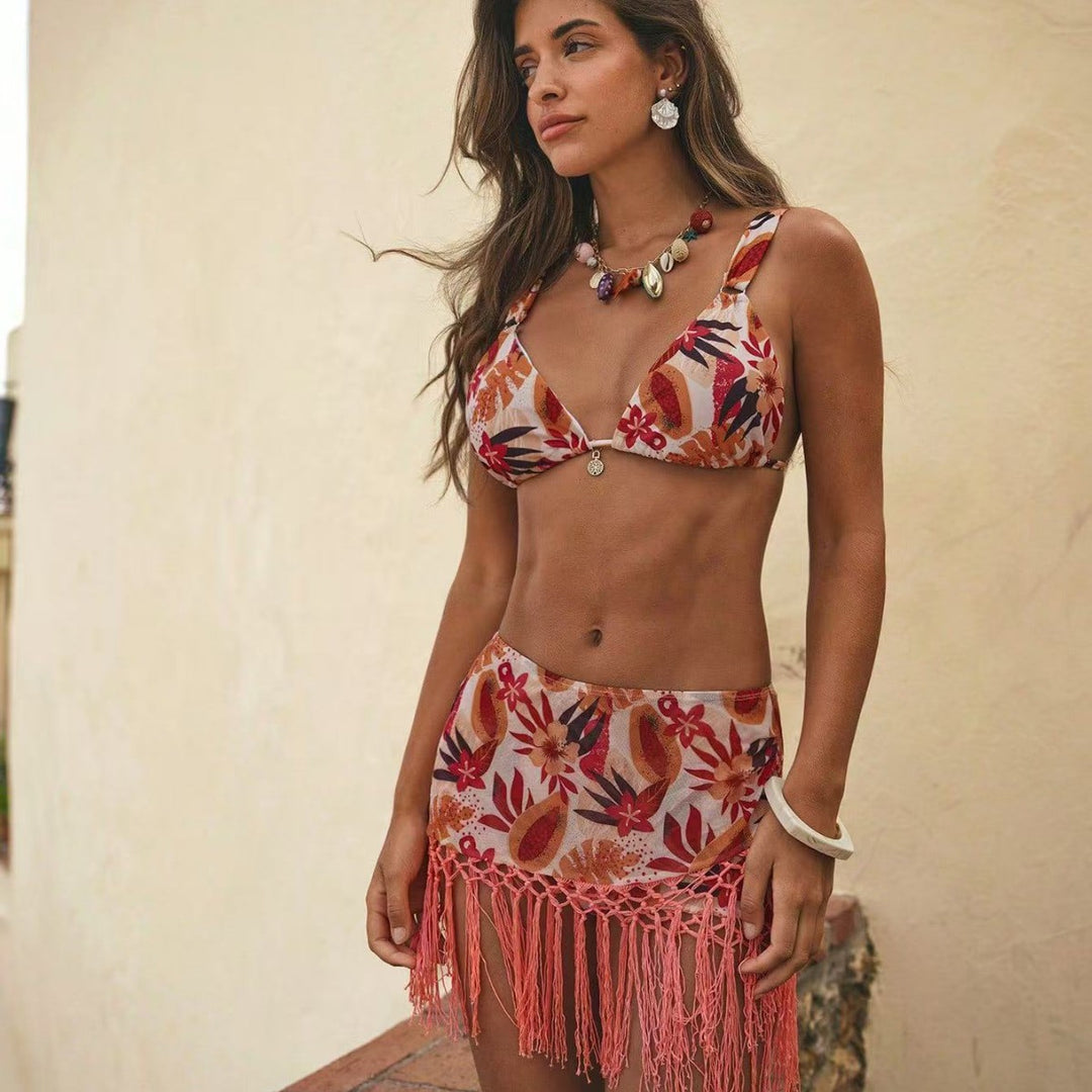 Damen Raffiniertes Bikini-Set mit Fransen Drune
