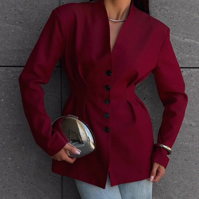 Damen Modischer Blazer mit tailliertem Schnitt und eleganten Knopfdetails Drune