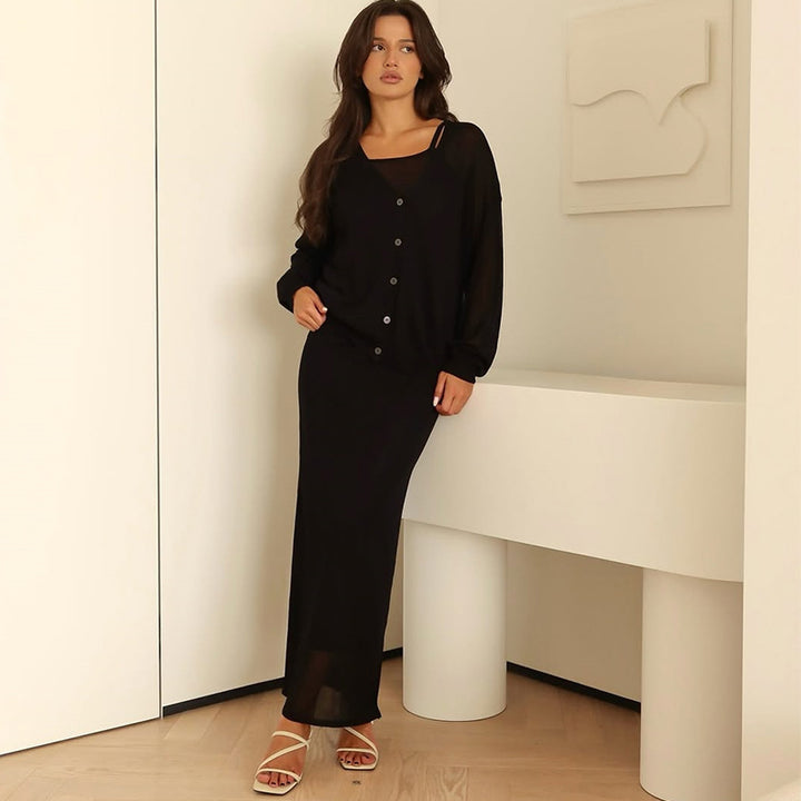 Damen langes Joint-Kleid mit offenem Cardigan Drune