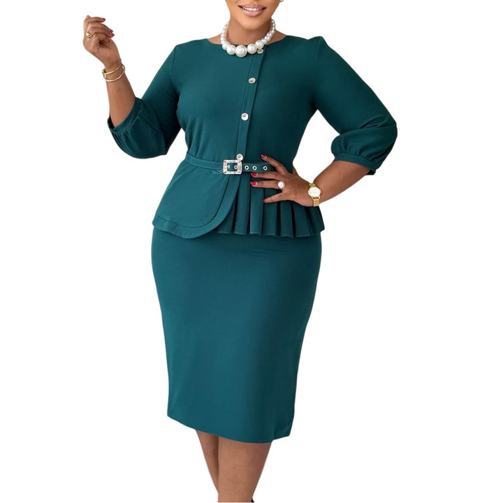 Damen Etuikleid mit elegantem Peplum-Saum und tailliertem Gürtel Drune