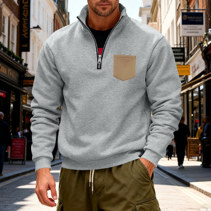 Herren modischer Sweatshirt mit halbem Reißverschluss und aufgesetzter Tasche Drune