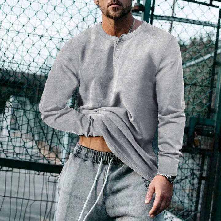Herren Langarmshirt mit modischem Henley-Kragen und atmungsaktiver Stoffqualität Drune