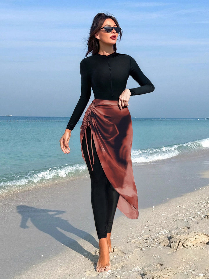 Damen Kombinierter Langarm-Schwimmanzug mit asymmetrischem Rock Drune