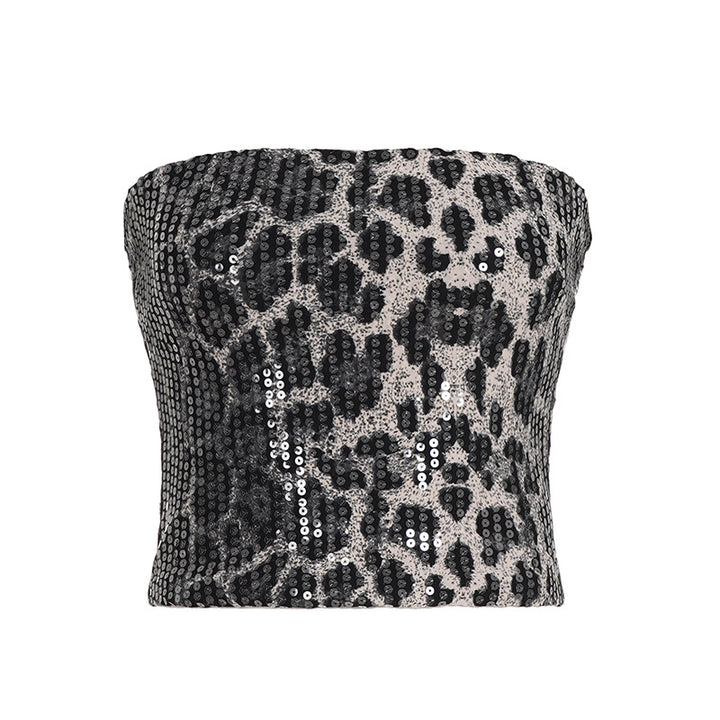 Damen Glitzerndes Minikleid mit Leopardenmuster und Spaghettiträgern Drune