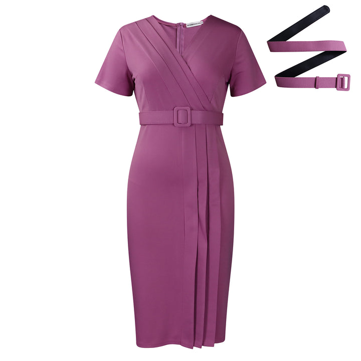 Damen Wickelkleid mit eleganter Drapierung und formendem Taillengürtel Drune