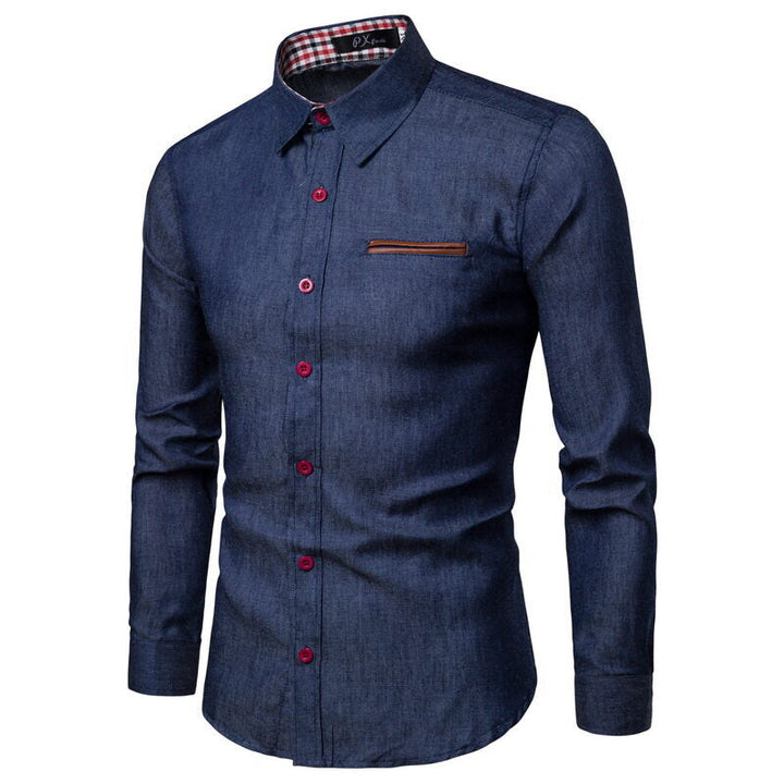 Herren Denim Langarmhemd mit eleganten Kontrasten und modernem Schnitt Drune