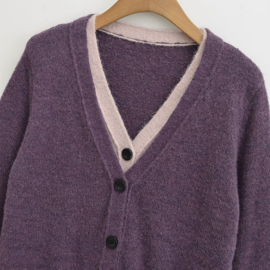Damen Strickjacke mit V-Ausschnitt und kontrastierenden Details Drune