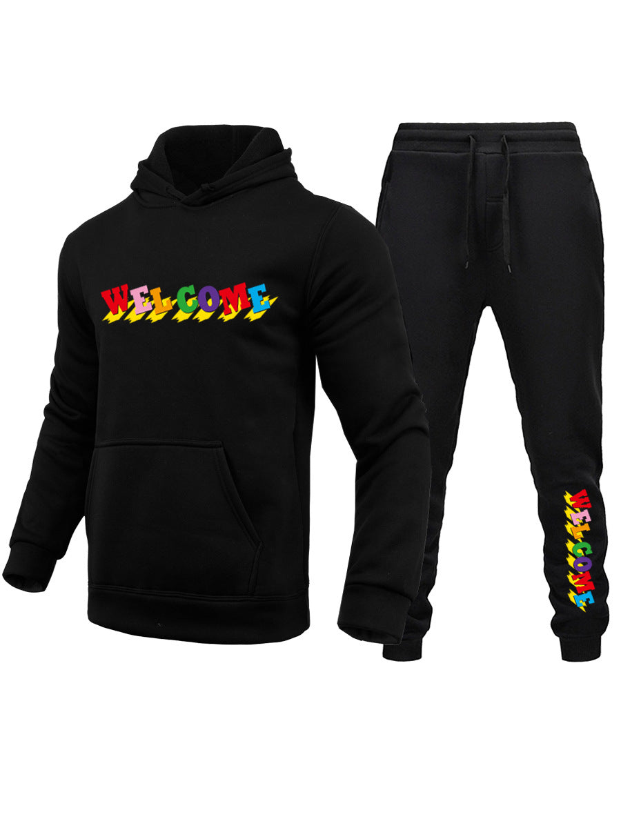 Herren Kapuzenpullover und Jogginghose Set mit lebhaftem Schriftzug Drune