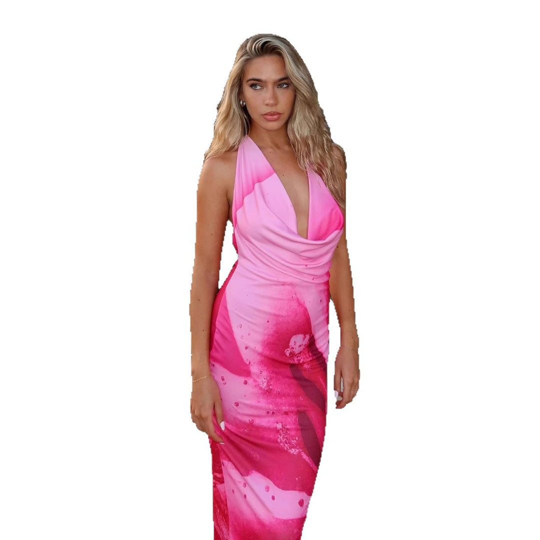 Damen Elegantes Maxikleid mit tiefem V-Ausschnitt und floralem Druckdesign Drune