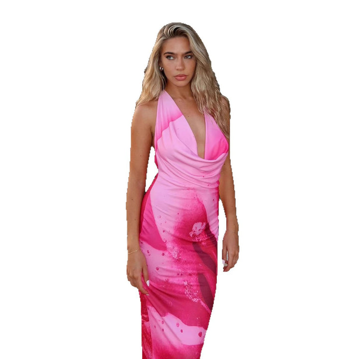 Damen Elegantes Maxikleid mit tiefem V-Ausschnitt und floralem Druckdesign Drune