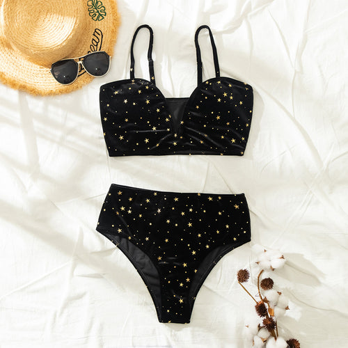 Damen Hochtaillierter Bikini mit glamourösem Sternenmotiv Drune
