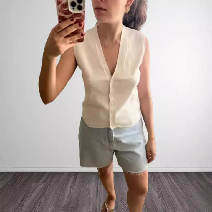 Damen Leichtes V-Ausschnitt Blusenshirt aus hochwertiger Seide Drune
