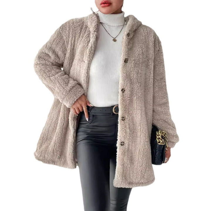 Damen flauschige Kapuzenjacke aus hochwertigem Plüsch Drune