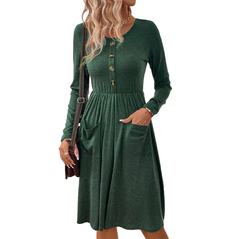 Damen Midi-Kleid mit Knopfleiste und praktischen Taschen Drune
