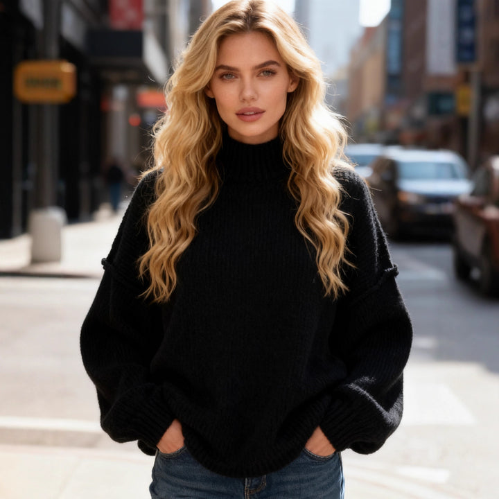 Damen lässiger Strickpullover mit weiten Ärmeln und leichtem Stoff Drune