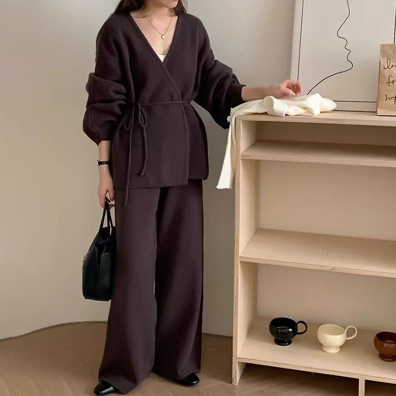 Damen elegantes Wickeloberteil mit weitem Schnitt und passender Hose Drune